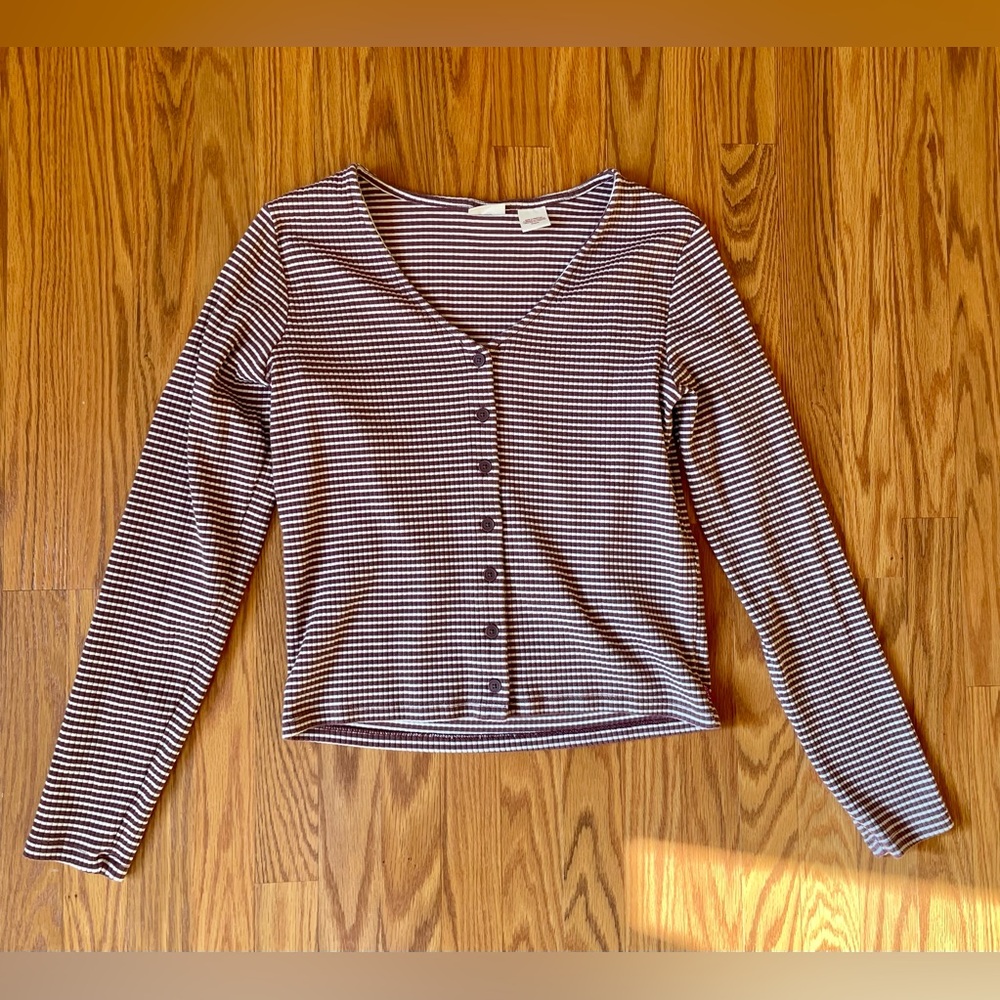 Levi's Monica Striped Long Sleeve Shirt Women's Sz Medium Red Pink